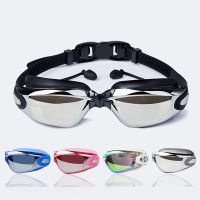 【jw】▧♧✚  Goggles for Swim Adult Children Glasses One-piece Earplugs Electroplating Anti-fog High-definition Accessories