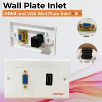 ถูก++ hamac หน้ากากเต้ารับติดผนัง HDMI+VGA (HDMI VGA Inlet Wall Plate) ออกแบบสำหรับช่างโดยเฉพาะ ใช้กับกล่องปลั๊กลอยได้ ของดี สายดิจิตอล สายHDMI สายทีวี สายสัญญาณทีวี