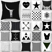 Black and White Geometric Cushion Cover Polyester Geometric Pillowcase Decorative Throw Pillow Home Decor Pillowcase