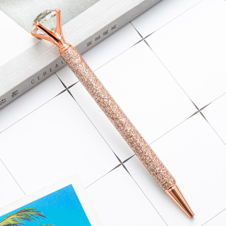 ปากกาโลหะห่อผงทองขนาดใหญ่ปากกาชี้เคลือบทองเพชรเม็ดใหญ่เครื่องเขียนสำนักงานปากกาชี้ปากกาลูกลื่นเพชร