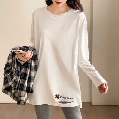 [COD] Wholesale sweater bottoming womens pure inner long-sleeved t-shirt foreign style long layered white autumn and winter bear top