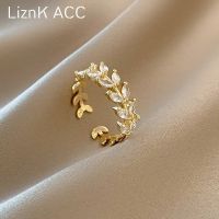 Original high-end crystal leaf ring for women with niche design light luxury index finger ins trendy opening non-fading cool style