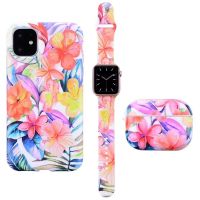 □♨ For iPhone 12 14 Pro Max XS MAX XR 7 8 Fashion Flower Pattern Case For Watch Band Strap 38 40 42 44 mm Airpods Pro Case Myl-13v