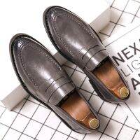 HOT★ฤดูใบไม้ผลิและในฤดูใบไม้ร่วงผู้ชายรองเท้าสีดำรองเท้าชุดเดรส Loafers Casual หนังสำหรับแนวโน้มแฟชั่นหรูหราชายสไตล์อังกฤษ Sepatu Slip On