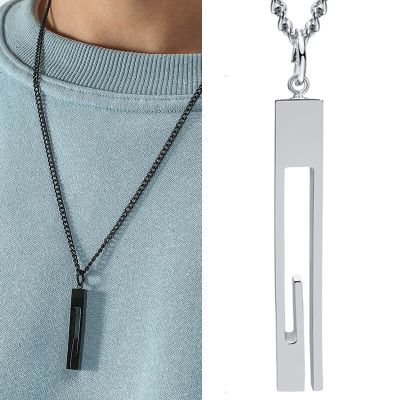 【CW】Fashion Men Minimalist Geometric Bar Necklace Neck Chain Waterproof Stainless Steel Hollow Rectangle Pendant Male Trend Jewelry