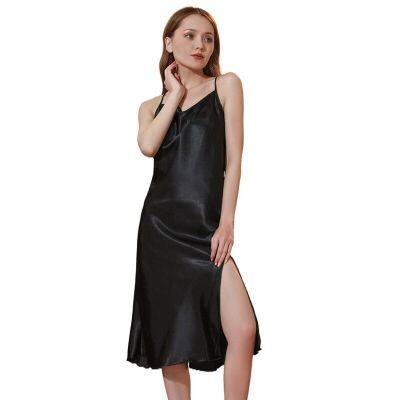 ‘；’ 2022 Summer Ladies  Silk Satin Night Dress Sleeveless Nighties V-Neck Nightwear For Women Nightgown Nightdress Sleepwear