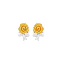 PRIMA ต่างหูทองคำ 99.9% รูปดอกกุหลาบ two tone (White+Yellow Gold) Flower Collection รหัสินค้า 112E0426-01