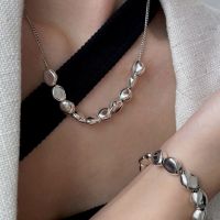 [COD] Korean niche necklace s925 silver heavy industry irregular stone sweater chain retro old light luxury fashion autumn and winter