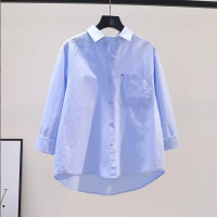 Spring Autumn Women Oversized Blouse Shirt Single Breasted Casual Patchwork Tops Long Sleeve Female Turn Down Collar Shirts