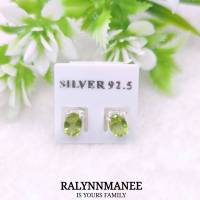 BA030 ต่างหูพลอยเพอริดอทแท้ ( Peridot ) แบบเพอริดอท ตัวเรือนเงินแท้ 925 ชุบทองคำขาว