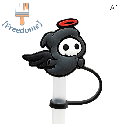 【Freedome】 หลอดซิลิโคนลายฮาโลวีนรูปผีหัวกะโหลกนำกลับมาใช้ใหม่ได้หมวกฟางสำหรับตกแต่งงานปาร์ตี้รูปตัวการ์ตูนน่ารัก