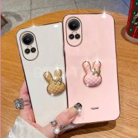 เคสชุบ OPPO Reno 10 Pro Reno10 Pro + 5G 2023ใหม่กรอบเคสนิ่มเคลือบอิเล็คโทรเพลทพร้อมแผ่นปะรูปกระต่ายการ์ตูนเคสป้องกันกล้อง Reno 10Pro