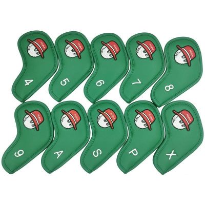▧ หมวกชาวประมง Golf Iron Cover Cover Irons Club PU Leather Golf Head Cover Golf Accessories 10 Piece Set