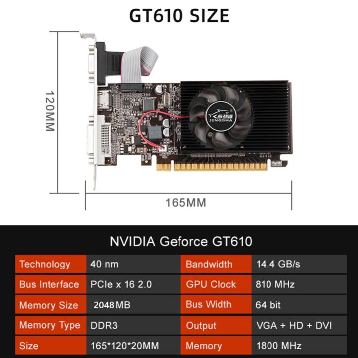 การ์ดจอสำหรับเล่นเกม-gt610-810mhz-ddr3การ์ดจอคอมพิวเตอร์1gb-อะไหล่อินเตอร์เฟส-dvi-vga-hd-สำหรับเกมเดสก์ท็อปคอมพิวเตอร์