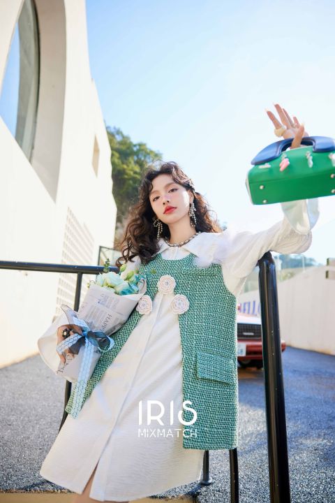 พร้อมส่ง-สินค้าลิขสิทธิ์แท้-iris-boutique-id237916-iv237917-white-cloud-dress-green-land-vest-เดรส-เสื้อกั๊ก-กดสั่งแยกกันนะคะ