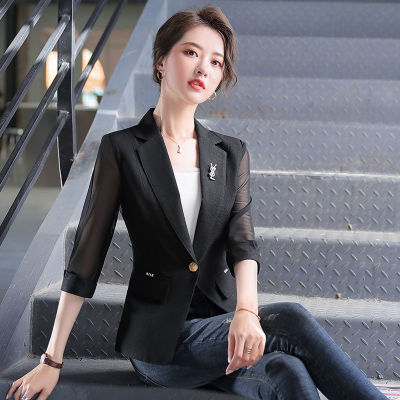 ผู้หญิงแฟชั่นเสื้อสูทฤดูใบไม้ผลิ2022ฤดูร้อนเกาหลี Tulle Leisure Slim Coat เจ็ดแขนหลวม Elegance Comfort Tops