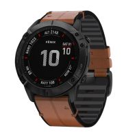 ﹍ QuickFit opaska na nadgarstek Fenix 6 skórzana z silikonowym 22mm 26mm Sweatproof pasek do zegarka Garmin Fenix 6/Fenix 6X/instynkt