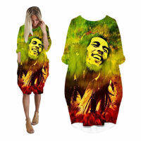 CLOOCL Fashion Bob Marley Dress Cosplay 3D Printed Loose Long Sleeves Streetwear Female Casual Party Dress Women Pocket Dresses