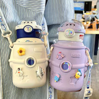 Cute Girl 316 Stainless Steel Childrens Thermos Cup Astronaut Straw Student Cartoon Water Cup Silicone Sleeve Thermos Kettle