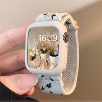 Tali bunga Retro casing untuk Apple Watch Band 49mm 40mm 44mm 45mm 41mm 38 42mm pita nilon elastis untuk iWatch Seri 3 4 5 6 SE 7 8