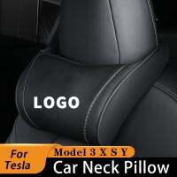 Leather Car Neck Pillows For Tesla Model 3 X S Y 2022 Waist Pillow Travel Headrest Tesla Model Y 2023 Accessories Car Interior Seat Cushions