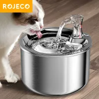 ROJECO Smart Pet Water Fountain Stainless Steel 2L Automatic Water Dispenser For Cat Dog Bird With Ultra-Quiet Pump And Water Level Window