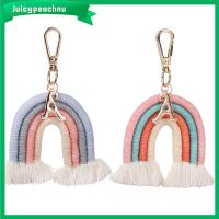 JUICYPEACHNU พวงกุญแจสายรุ้งสำหรับแขวนเครื่องประดับทรงตะขอกระเป๋า DIY พวงกุญแจมีพู่