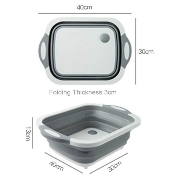เขียงพับได้เขียงในครัวแบบ3-in-1เขียงล้างตะกร้ากรองเศษชั้นวางของในครัวใหม่