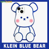 3D น่ารัก Klein Blue Bear คลุมทั้งหมดเลนส์หมีอิฐเคสโทรศัพท์สำหรับ Apple IPhone 13 12 11 Pro X XS Max XR ซิลิโคนนุ่ม TPU ฝาหลังโทรศัพท์มือถือสีฟ้า