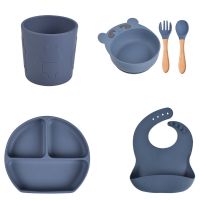 6 Pcs Baby Silicone Bib Divided Dinner Plate Sucker Bowl Spoon Fork Cup Set Training Feeding Food Utensil Dishes Kit for popular