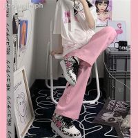 ▼✽✤Pink jeans female autumn new trendy ins high street wild high waist loose straight leg thin wide-leg long pants