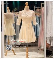 ชุดราตรีออกงาน ชุดราตรีสวยหรู ชุดราตรีสั้นมีแขน BB068-GLD ทอง ครีม น้ำตาล dressy-day