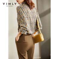 VIMLY Shirts For Women Clothing Floral Blouse Fashion Bow Button Up Shirt Vintage Long Sleeve Tops Korean Female Clothes F9185