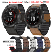 26 22mm QuickFit Leather+Silicone Watchband For Garmin Instinct 2X Strap Instinct2 Fenix 7 7X Pro 6X 5 5X MK2 Watchband Bracelet