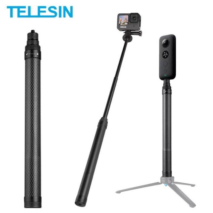 telesin-116cm-carbon-fiber-monopod-selfie-stick-extendable-with-1-4-screw-for-gopro-hero-11-10-9-8-insta360-osmo-action2-pocket2