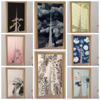 2023 Japanese wood pine door curtain cherry blossom print kitchen partition at the entrance decor curtains cafe restaurant norn half curtain