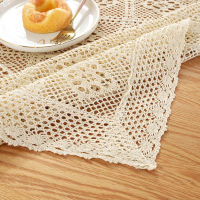 French Crochet Knitting Hollow Table Cloth Beige Tablecloth Table Runner Table Cover for Wedding Dining Cabinet Home Decor