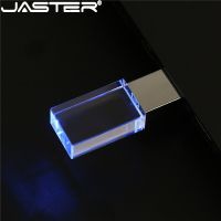 USB แฟลชไดรฟ์คริสตัล JASTER ไดร์ฟปากกา LED สีฟ้า128GB 64GB หน่วยความจำแกะสลัก3D 32GB ของขวัญแต่งงานสร้างสรรค์ดิสก์