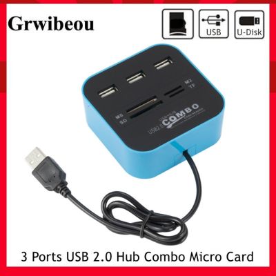 Grwibeou ฮับ USB2.0 3พอร์ตตัวอ่านไมโครการ์ด USB คำสั่งผสม SD/TF ตัวแยก USB รวมออลอินวันสำหรับอุปกรณ์คอมพิวเตอร์แล็ปท็อป Feona