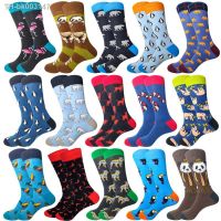 ♣ High Quality Men Socks Harajuku Cartoon animal Flamingo koala polar bear chili Funny Happy Socks for Male Wedding Gift