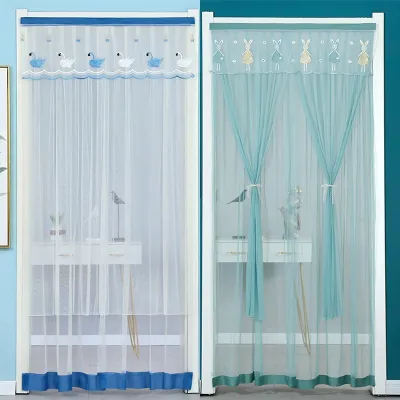 [COD] Gauze curtain anti-mosquito door embroidered lace fabric bedroom partition free of punching and pasting