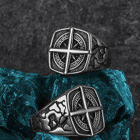 Nordic Vikings Cross Nautical Chart Amulet สแตนเลสผู้ชายแหวนเครื่องประดับของขวัญสร้างสรรค์ขายส่ง