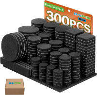 Furniture Pads 300 Pieces Felt Furniture Pads Premium Huge Pack, BAIPOK 5mm Thick Self Adhesive Anti Scratch Floor Protectors for Desk Chair Legs and 60 Rubber Bumpers for Hardwood Tile Floor Black