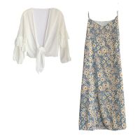 เสื้อผ้าแฟชั่นสำหรับสุภาพสตรี Single/suits summer female floral skirt the Daisy dress skirt with shoulder-straps sunscreen shawl two-piece chiffon unlined upper garment of the dress