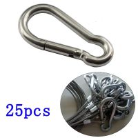 25pcs 304 Stainless Steel Spring Snap Quick Link Lock Ring Carabiner Mountaineering Buckle M4 M5 M6 M8 Silver Keychains