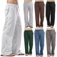 COD SDFGERTERT Linen Wide Men Pants New Korean Trousers Oversize Linens Streetwear Male Spring Summer Casual Pants