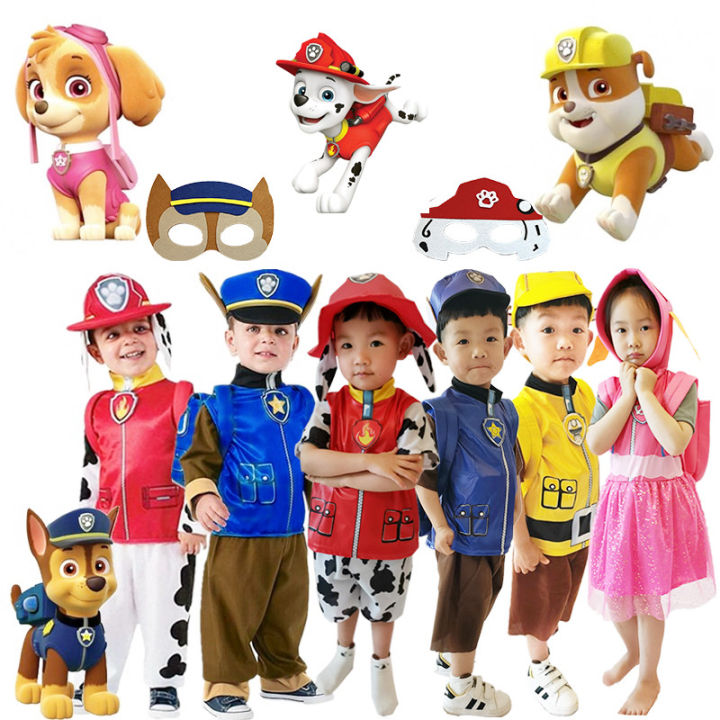 paw-patrol-การ์ตูนแขนสั้นเด็กคอสเพลย์เสื้อผ้า-skye-zuma-rocky-เด็กชายและหญิงสาวเสื้อยืดกางเกงขายาวกระเป๋าเสื้อผ้า