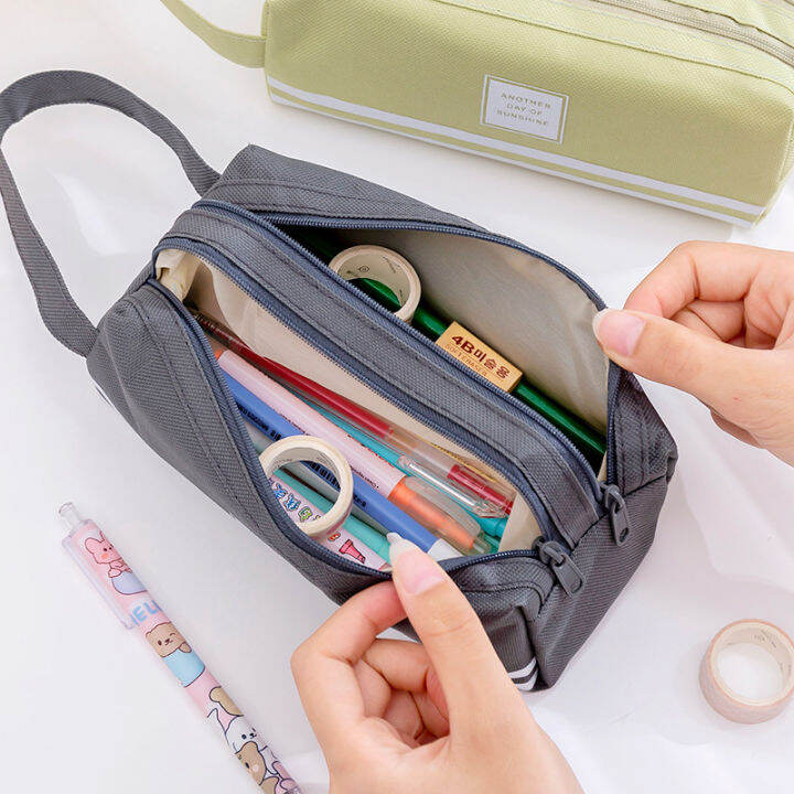 double-layer-large-capacity-canvas-pencil-case-students-simple-zipper-stationery-bag-multifunctional-pencil-case