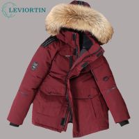 ♝♟▲ Brand Parka Mens Down Jacket Warm Thick Hooded Fur Collar Coats Puffer Men Windproof Overcoat