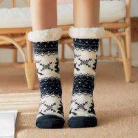 Christmas Slippers Socks Women Winter Plush Soft Fuzzy Floor  Female Fluffy Designer Silicone Anti-slip Grip Sock Deer Elk Gift Socks Tights